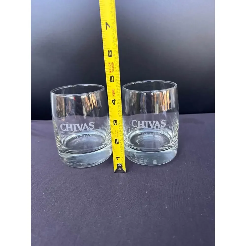 2 vintage Chivas Regal scotch whiskey lowball glasses